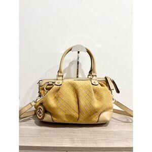 Gucci Sukey Diamante Canvas and Leather Satchel Handbag Yellow/Beige